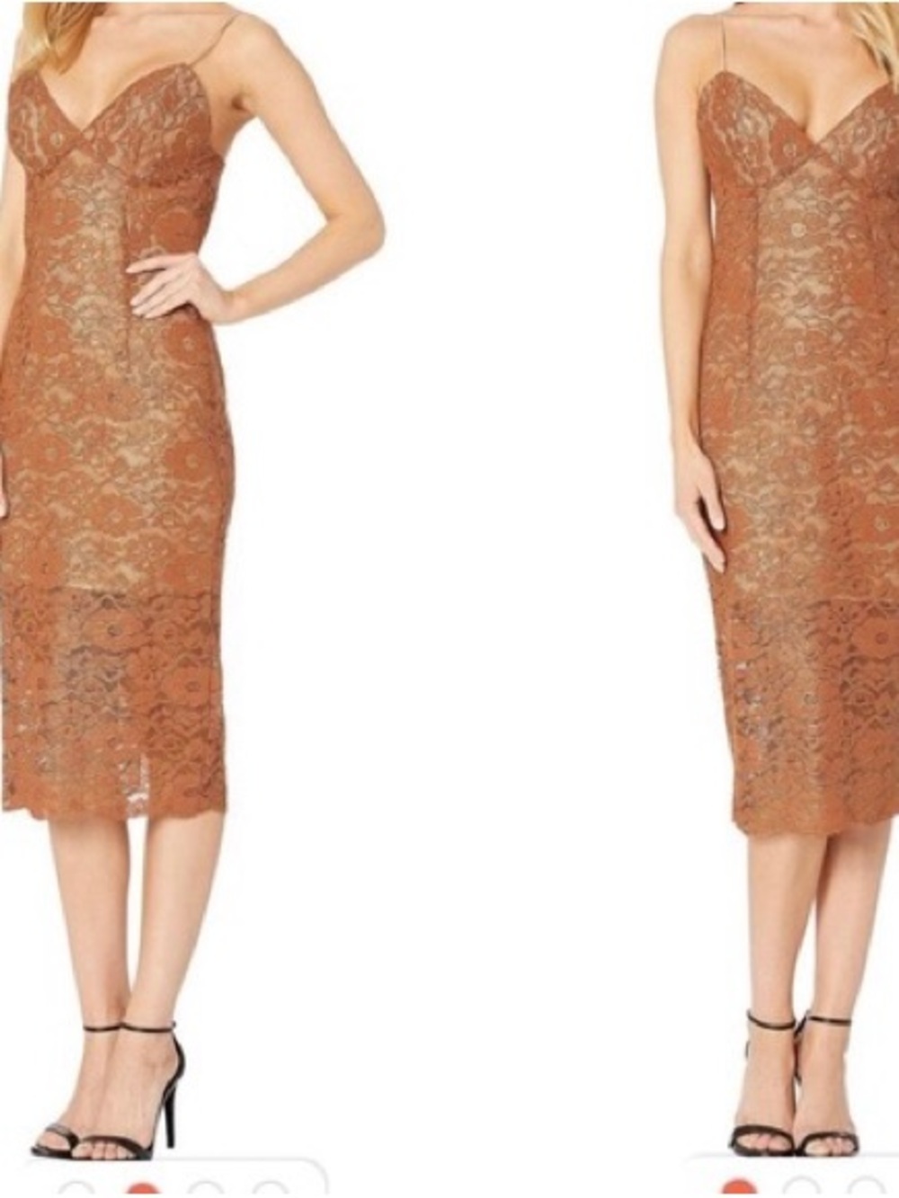 Bardot Spaghetti Strap Lace Midi Dress in Rust